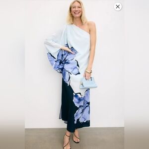 Hutch One Shoulder Dress in Blue and Black Floral